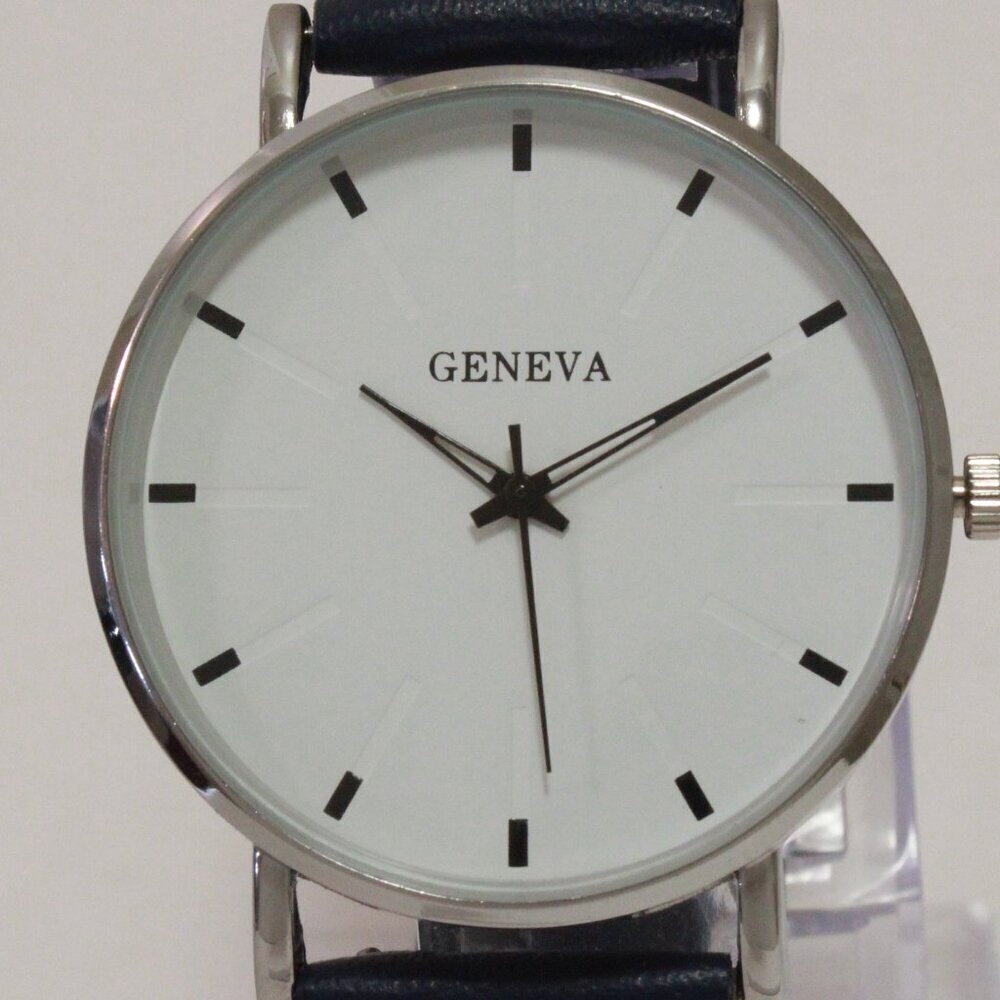 Men's Minimalist Fashion Watch Silver Case White Dial Navy Blue Strap 40mm - Picture 9 of 13